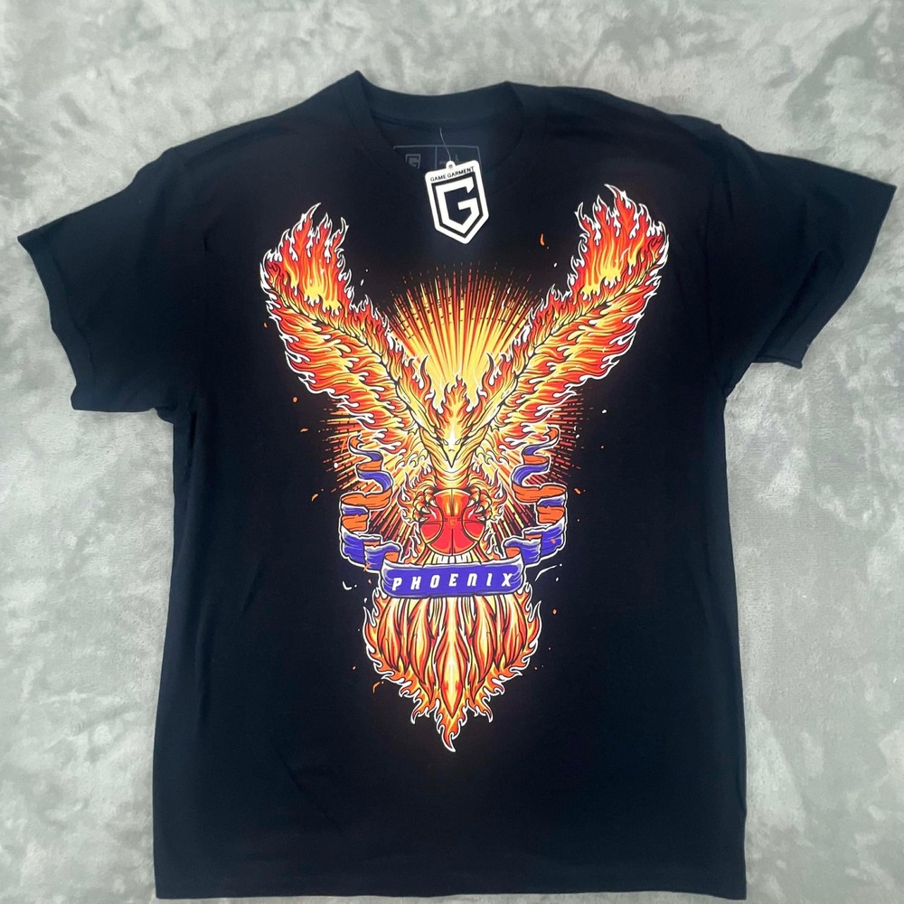Game Garment Phoenix Fire Bird Basketball Graphic T Shirt‎ Black Mens Size L